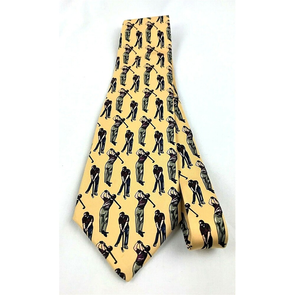 Leonardo Yellow Grey Burgundy Golf Golfer Vintage Silk Menswear Neck Tie